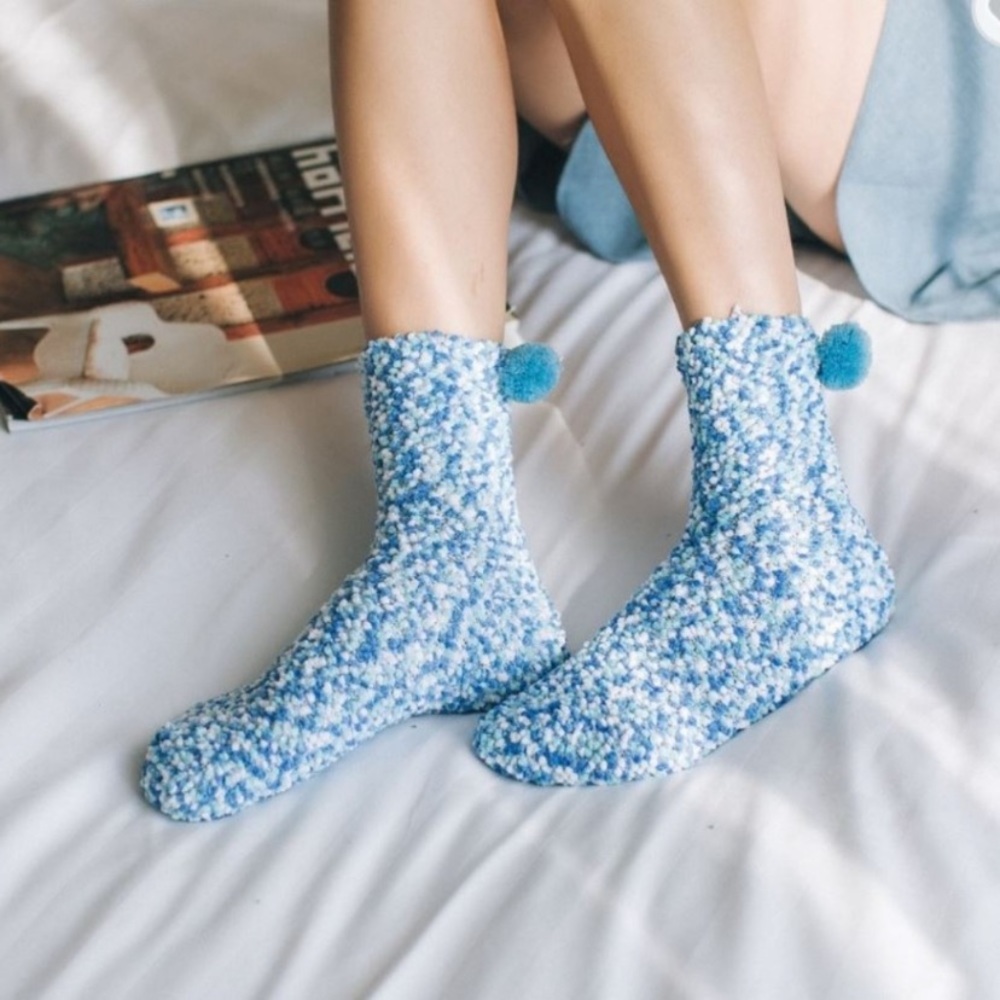 Fully Assembled Light Blue Cupcake Pom Pom Socks - Picture 3 of 3